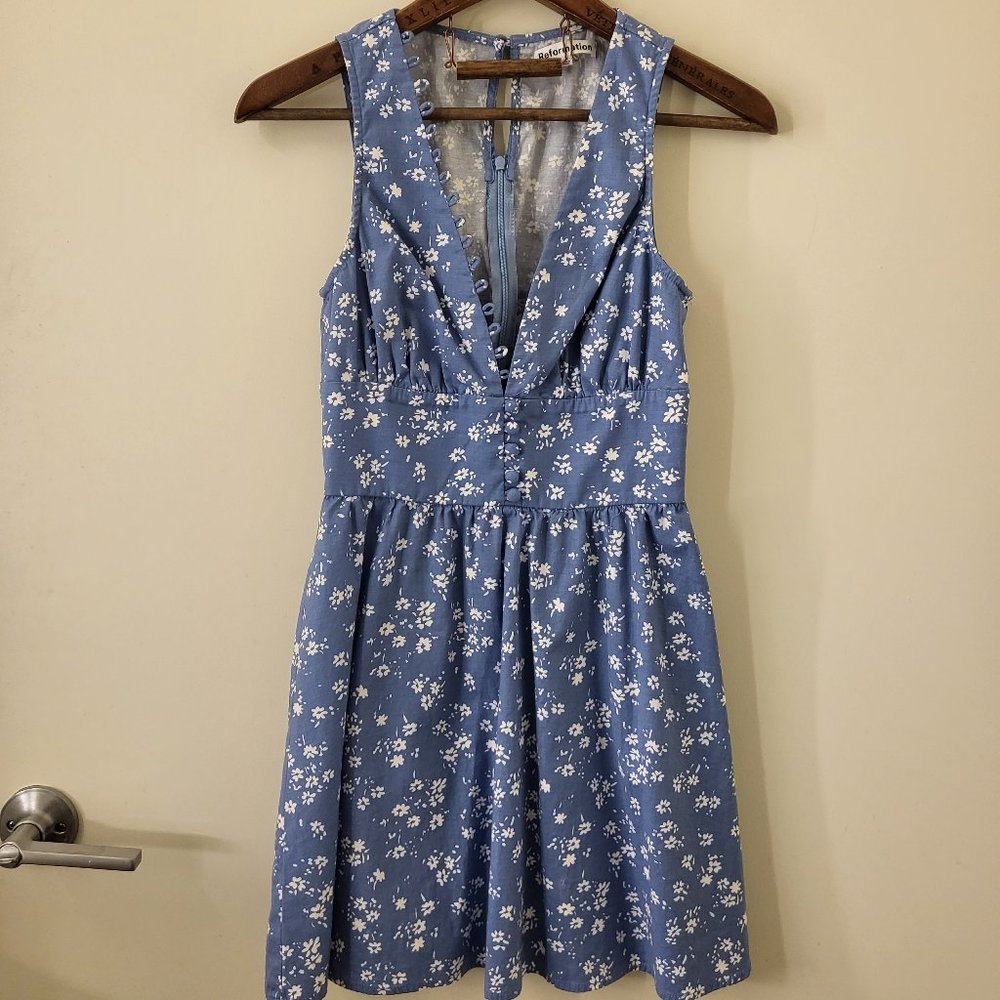 Reformation Isador Stretch Organic Cotton Dress In Lassen, 0, Blue